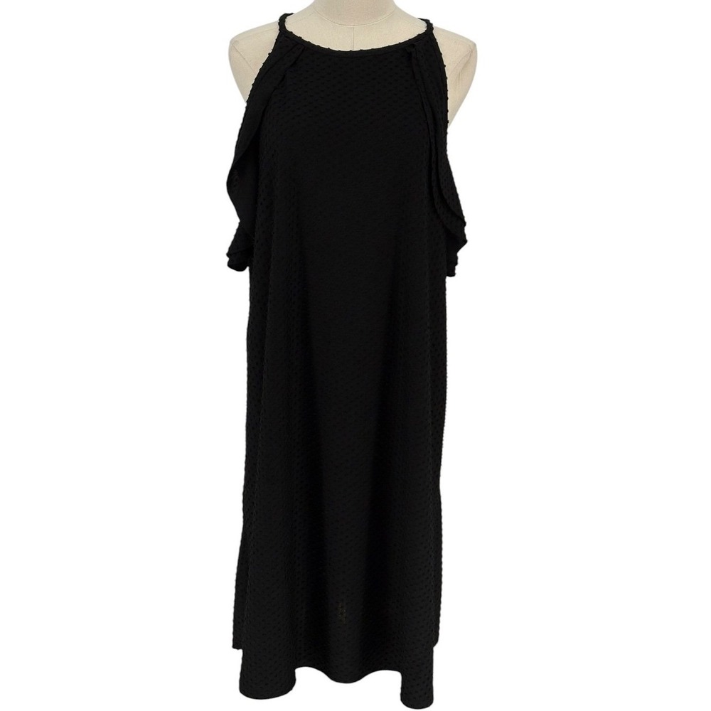 Chic Soul Dress Black‎ Swiss Dot Cold Shoulder Ruffle 1XL